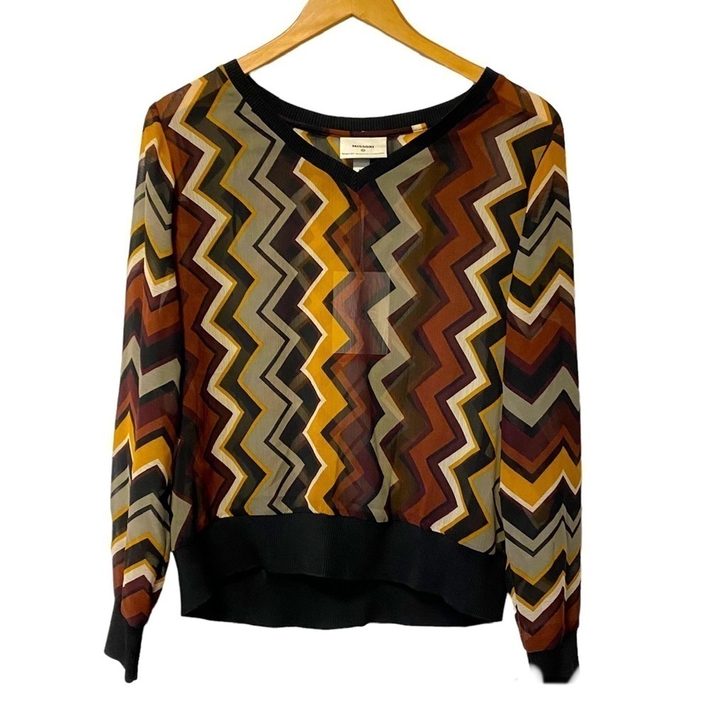Missoni Target Zigzag Top Semi Sheer Blouse 70s Retro Style Womens Medium NEW